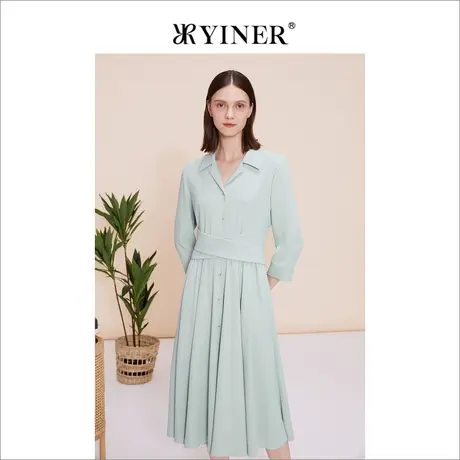 YINER音儿春季小西装单排扣领收腰连衣裙图片