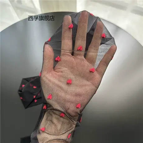 红色小爱心丝袜性感辣妹黑丝提花波点连裤袜女防勾丝美腿打底袜子图片