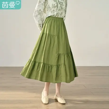 【商场同款】茵曼莱赛尔半身裙2023秋季女装新款松紧腰遮胯裙子图片
