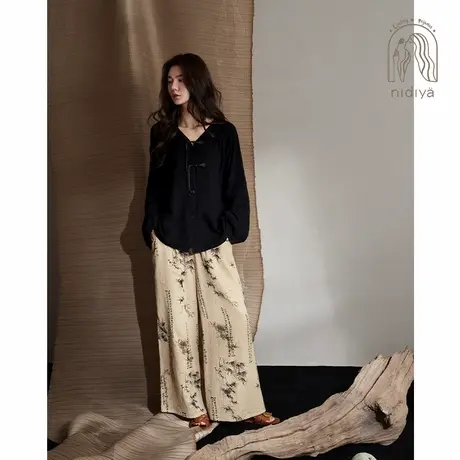 妮狄娅睡衣女秋季纯棉纱布长袖开衫古典气质可外穿时尚家居服套装图片