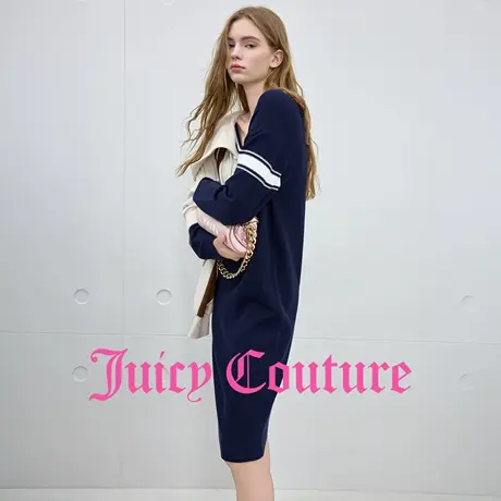 Juicy Couture橘滋连衣裙女2025年秋季新款撞色学院风针织中长裙图片