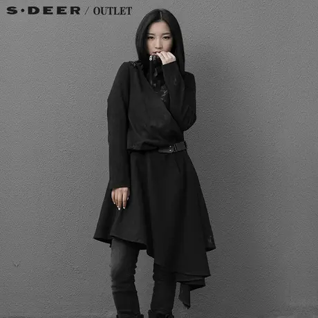 【新品】sdeer圣迪奥正品女装设计感几何贴片装饰大衣S14381814图片