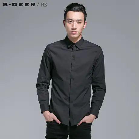 sdeerhe圣迪奥男装2017秋装时尚圆摆简约商务长袖衬衫H14170572图片