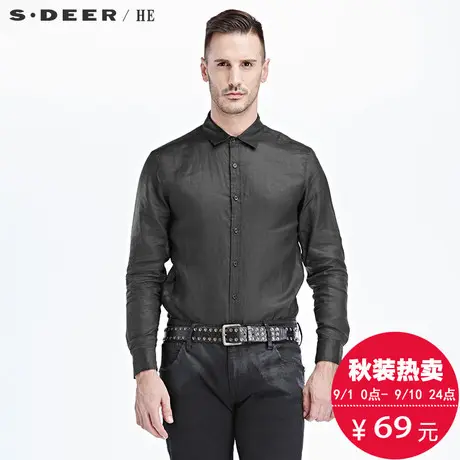 sdeerhe圣迪奥男装2017秋装休闲酷黑商务纯色长袖衬衫H14370526图片