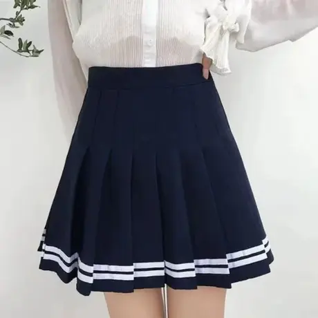 白色高腰百褶裙女春秋夏季2023新款腰带短裙子学院风jk显瘦半身裙图片