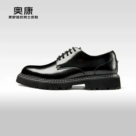 奥康男鞋春秋季潮流时尚休闲皮鞋男亮面青年厚底约会皮鞋商品大图