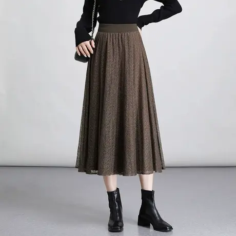 垂感纱裙半身裙女秋季新款高腰气质烫钻a字裙显瘦中长款大摆裙子图片
