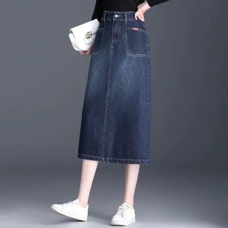 2023秋季新款时尚牛仔裙高腰半身裙女韩版显瘦包臀裙中长款一步裙图片