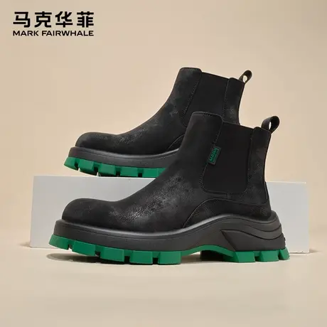 马克华菲马丁靴高帮男鞋真皮短靴厚底增高切尔西靴子男中筒烟筒靴图片