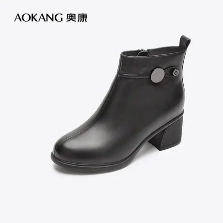 【门店发货】奥康女鞋 2022冬季新款加绒保暖舒适粗高跟百搭显瘦图片
