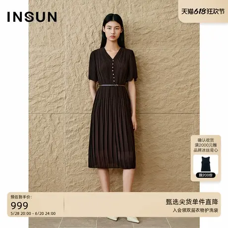 INSUN恩裳专选2025夏季美拉德极简重工压褶连衣裙图片
