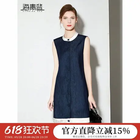 海青蓝 连衣裙夏女2025新款女装高级设计感时尚气质藏蓝色中长裙图片