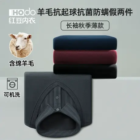 红豆男士保暖毛衣加绒加厚假两件秋冬季爸爸衬衫中年衬衣打底上衣图片