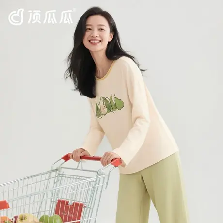 顶瓜瓜睡衣女士秋季长袖长裤圆领套装纯棉宽松女可外穿家居服套装图片