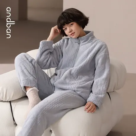 安之伴睡衣女冬珊瑚绒新款加厚加绒保暖大码长袖家居服可外穿套装商品大图