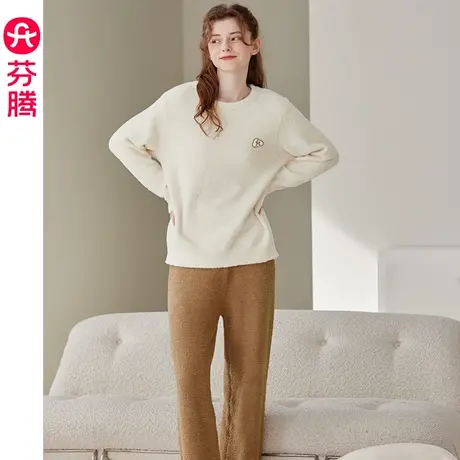 芬腾半边绒情侣睡衣女秋冬保暖珊瑚绒加厚加绒青年男士家居服套装图片