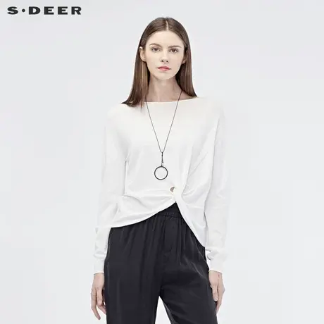 sdeer圣迪奥2019秋女圆领立体不规则摆落肩袖针织衫S19183501商品大图