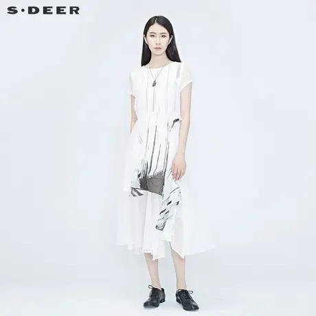 sdeer圣迪奥夏季水墨印花雪纺飘逸国风原创设计连衣裙女S20281222图片