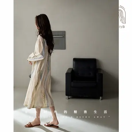 妮狄娅睡衣睡裙女秋季纯棉长袖时尚中长裙春秋季特色度假风家居服图片