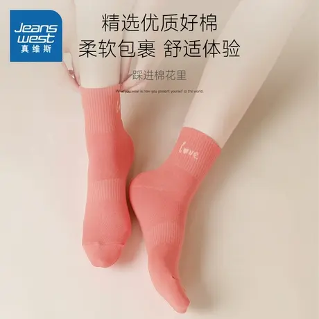 L6真维斯女装2025秋季新款舒适百搭透气女士中筒袜（五双装）图片