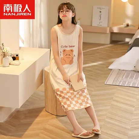 睡裙女中长款连衣裙春夏季休闲大码宽松无袖家居服可爱薄款睡衣图片