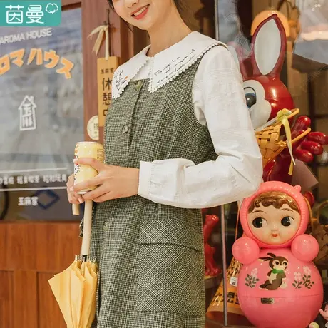 茵曼早春气质连衣裙背心裙秋季2023年新款茶歇绝美收腰格子高级感图片