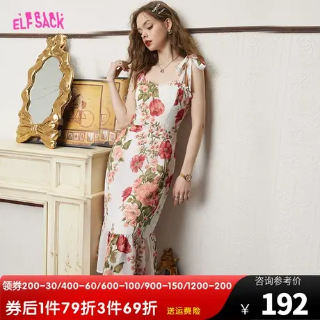 妖精的口袋印花雪纺吊带连衣裙女2023夏季新款收腰显瘦气质高级感图片