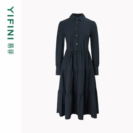 [专柜同款]Yifini/易菲衬衫领长袖连衣裙女时尚百搭气质长裙春秋图片