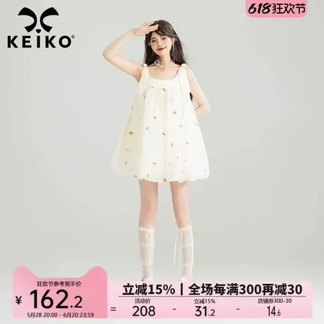 KEIKO 甜系小碎花无袖连衣裙25夏季肌理感轻纱蝴蝶结刺绣花苞裙子图片