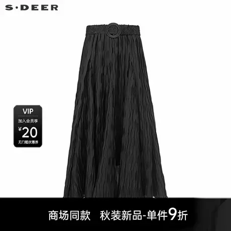 【商场同款】sdeer圣迪奥女复古高腰褶皱不规则A字长裙S25381101图片