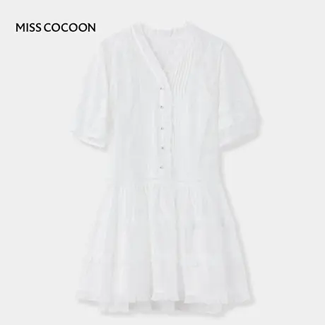【七七酱直播间】MISS COCOON莱赛尔拼接蕾丝连衣裙小白裙子女图片