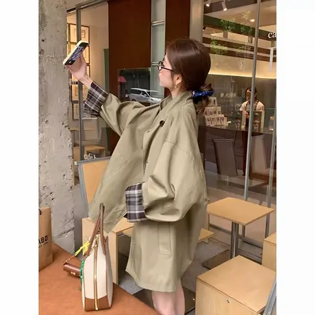 爵莱菲大码高级经典撞色风衣外套廓形显瘦宽松英伦风大衣商品大图