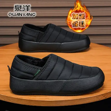 一脚蹬男鞋2024新款冬季老北京布鞋男士爸爸加绒保暖羽绒防水棉鞋图片