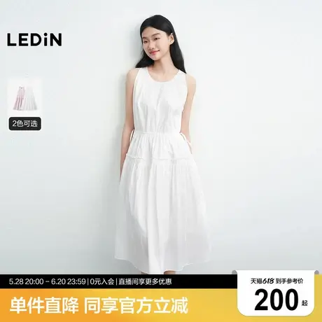乐町蝴蝶结绑带设计连衣裙女2025年夏季新款棉锦微皱衬衫料裙子图片