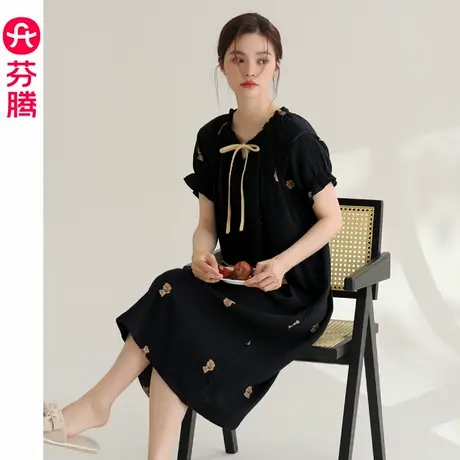 清仓芬腾小个子黑色连衣裙子女春秋2024新款长裙夏季短袖睡衣裙子图片