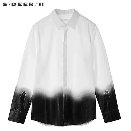 sdeerhe圣迪奥简约个性黑白晕染效果暗门襟设计翻领衬衫H15470586图片
