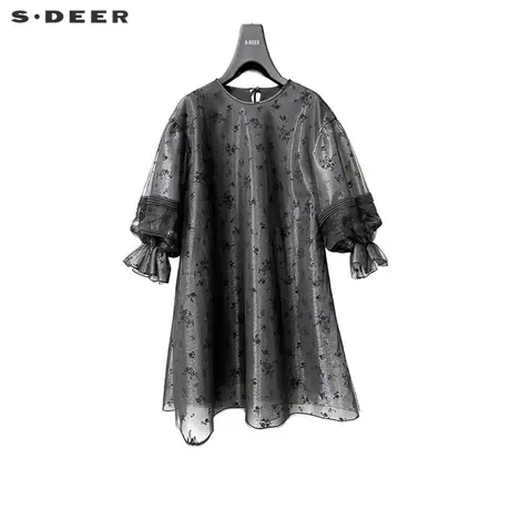 【直播间专属】sdeer圣迪奥圆领碎花蕾丝不规则连衣裙S222Z1284图片