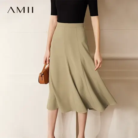 Amii2025夏季新款高腰鱼尾裙不规则裙摆A字半身裙女小个子裙子图片