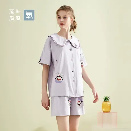 顶瓜瓜纯棉睡衣夏季女家居服短裤短袖宽松可爱薄款翻领可外出DX商品大图