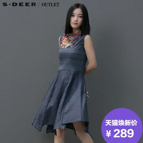 s.deer圣迪奥女装民族元素印花拼接连衣裙S15261206图片