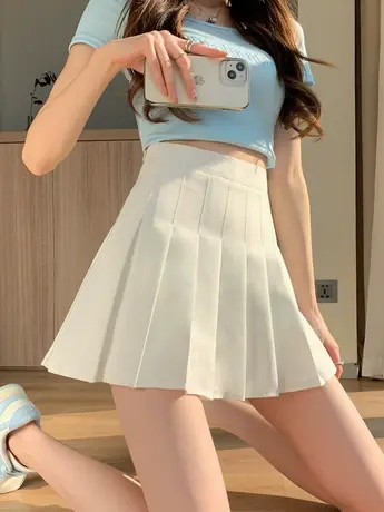 jk制服白色百褶裙高腰显瘦a字裙半身裙女夏季防走光小个子短裙子图片