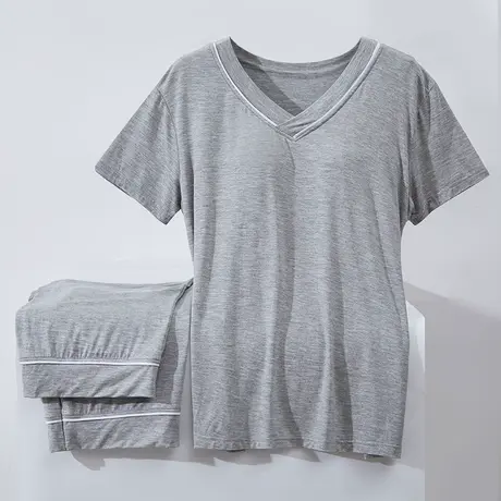 夏季女士带胸垫一体式t恤上衣宽松大码两件套装短袖七分裤家居服图片