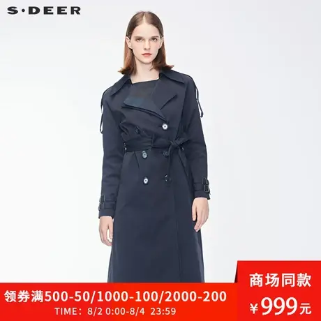 sdeer圣迪奥秋装新款优雅双排扣翻领腰带肩袢风衣女S18381826图片