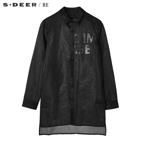 sdeerhe圣迪奥光泽感字母装饰前短后长开衩下摆翻领上衣H15470504图片