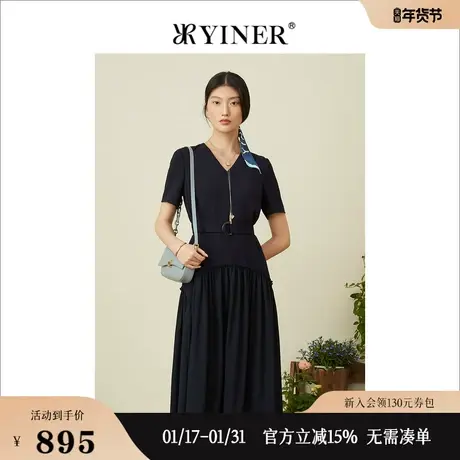 YINER音儿女装夏季v领收腰气质显瘦洋气连衣裙图片