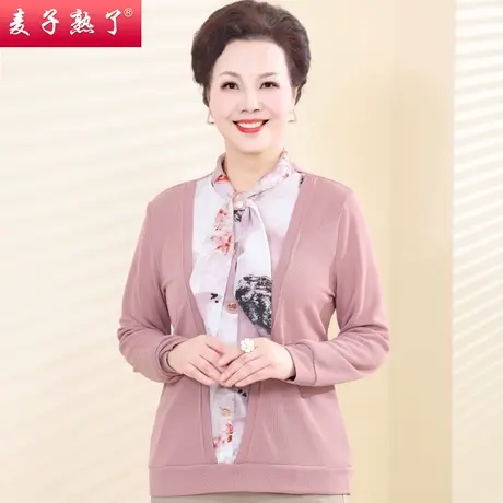 妈妈春装新款洋气长袖T恤小衫夏阔太太高贵上衣秋针织中老年女装商品大图