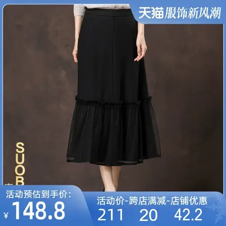 断码特价羊毛呢半身裙女2024春秋新款高腰条纹毛呢拼接长裙A字裙图片