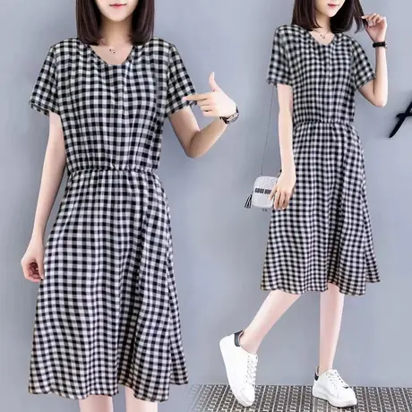 法式方领碎花连衣裙女夏季2023新款收腰显瘦中长款妈妈短袖A字裙图片