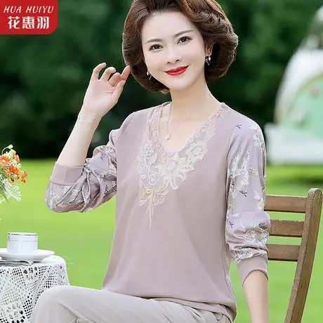 妈妈秋装打底小衫中老年女春秋装减龄时尚衬衫针织衫t恤50岁上衣商品大图
