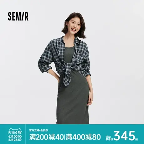 [商场同款]森马连衣裙女背心裙格纹中长款衬衫2025秋季新款两件套图片